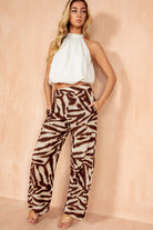 Della Brown Animal Print Wide Leg Trousers