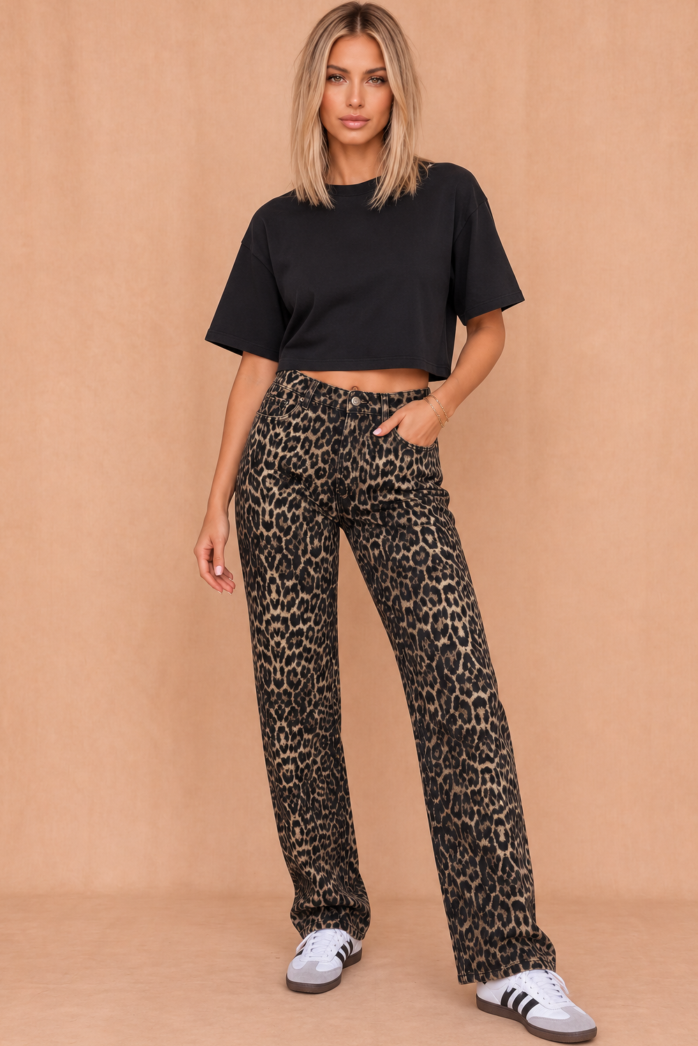 Delta Leopard Print Wide Leg Jeans