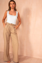 Dervla Camel Belted Wide Leg Trousers