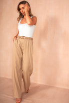 Dervla Camel Belted Wide Leg Trousers