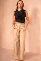 Dervla Camel Belted Wide Leg Trousers