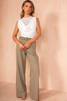 Dervla Khaki Belted Wide Leg Trousers