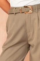 Dervla Khaki Belted Wide Leg Trousers