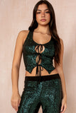 Destiny Green Sequin Tie Front Top