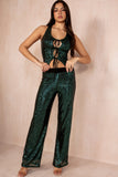 Destiny Green Sequin Tie Front Top