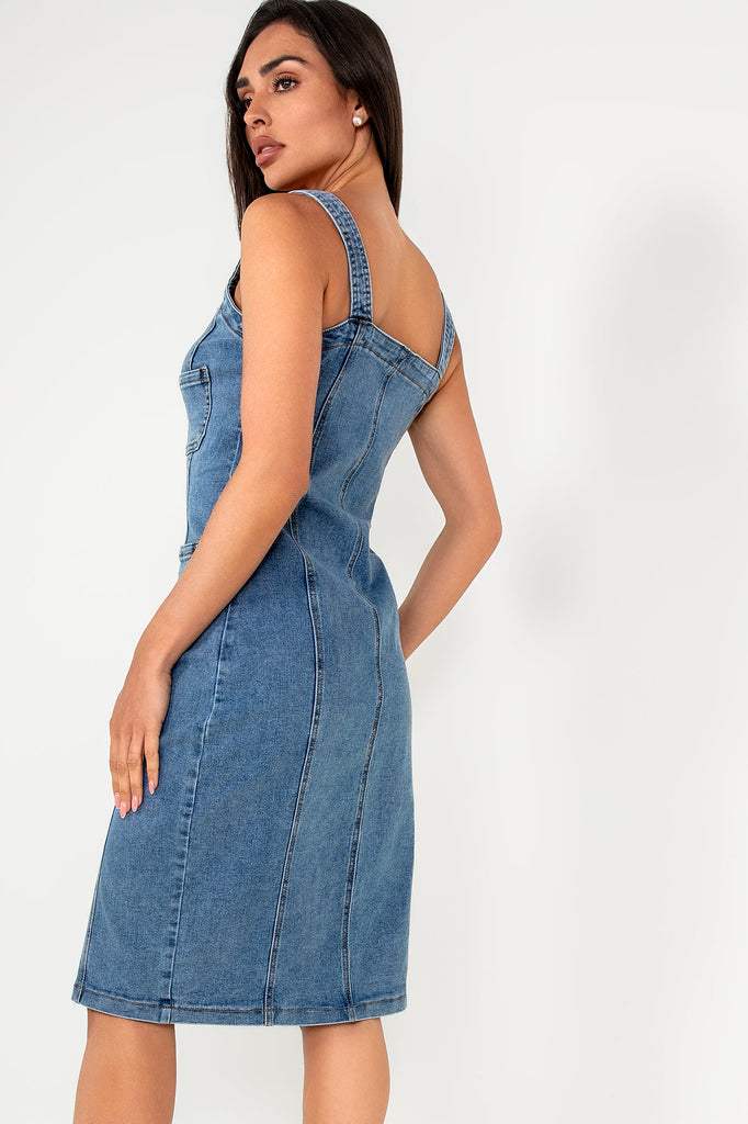 Devora Blue Button Front Denim Dress