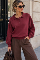 Dione Burgundy Knit Polo Top