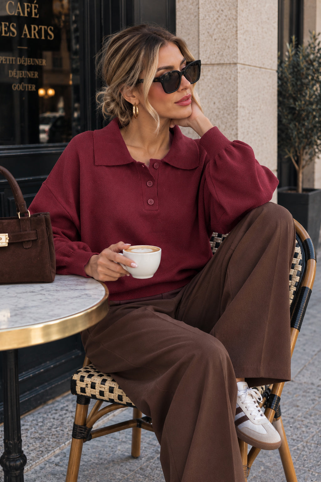 Dione Burgundy Knit Polo Top