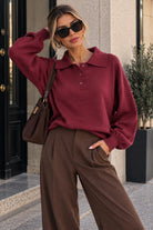 Dione Burgundy Knit Polo Top