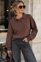 Dione Chocolate Knit Polo Top