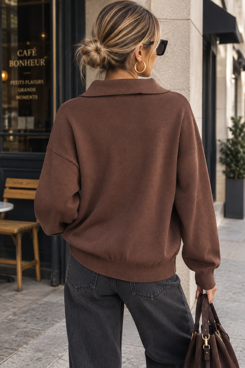 Dione Chocolate Knit Polo Top