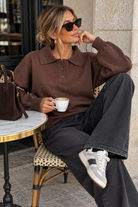 Dione Chocolate Knit Polo Top