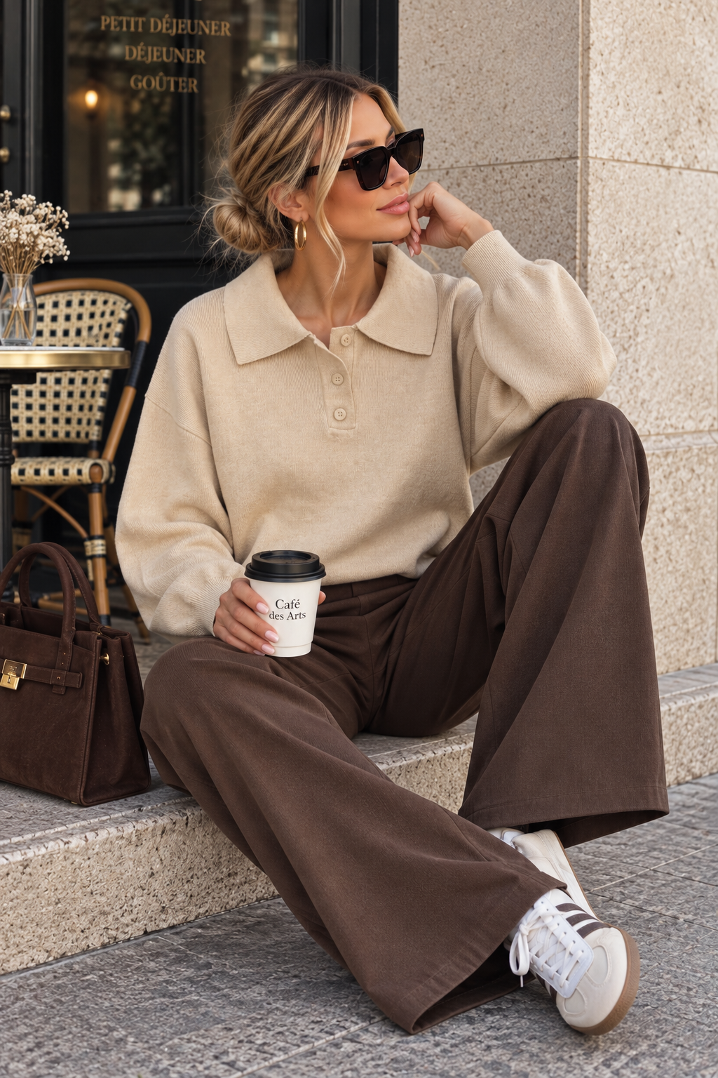Dione Stone Knit Polo Top