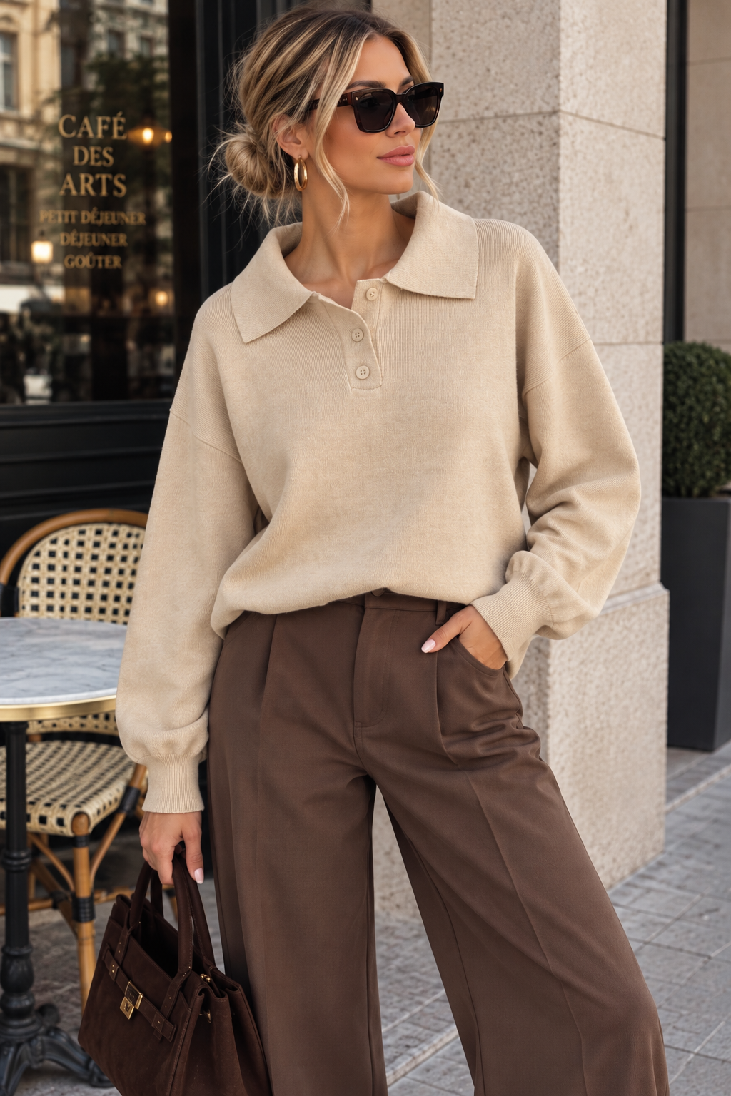 Dione Stone Knit Polo Top