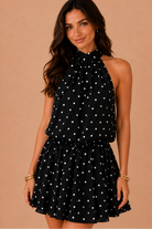 Dixie Black Satin Polka Dot Dress