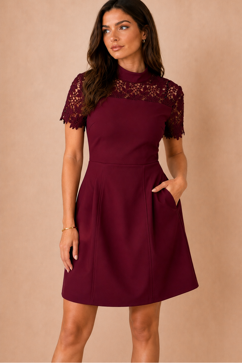 Dolcie Burgundy Lace Detail Mini Dress
