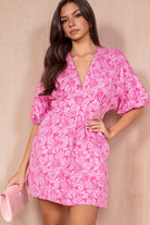 Dollie Pink Print Puff Sleeve Dress