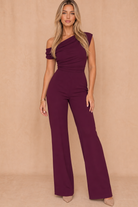 Donna Plum Asymmetric Neckline Jumpsuit