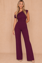 Donna Plum Asymmetric Neckline Jumpsuit