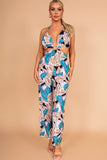 Dora Teal Leaf Print Jumpsuit