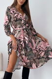 Dorit Pink Leaf Print Midi Dress