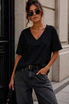 Dorothy Black Cotton V Neck Top
