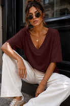 Dorothy Burgundy Cotton V Neck Top