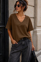 Dorothy Chocolate Cotton V Neck Top