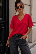 Dorothy Red Cotton V Neck Top