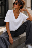 Dorothy White Cotton V Neck Top