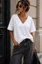Dorothy White Cotton V Neck Top