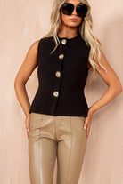 Dorrit Black Knit Button Front Waistcoat