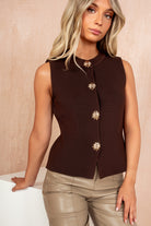 Dorrit Chocolate Knit Button Front Waistcoat
