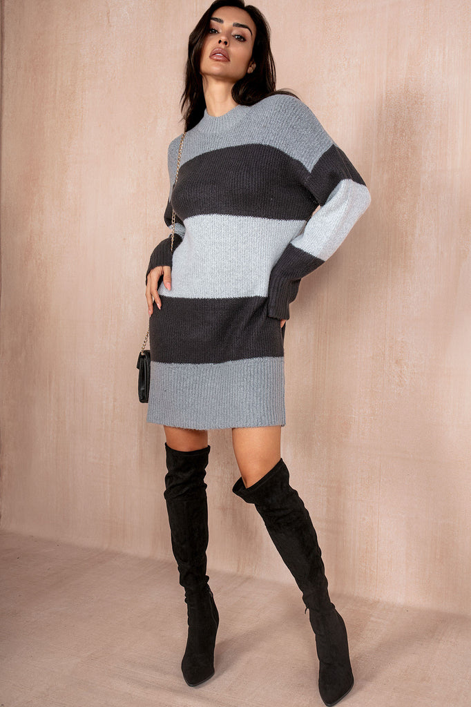 Dory Grey Striped Knit Dress