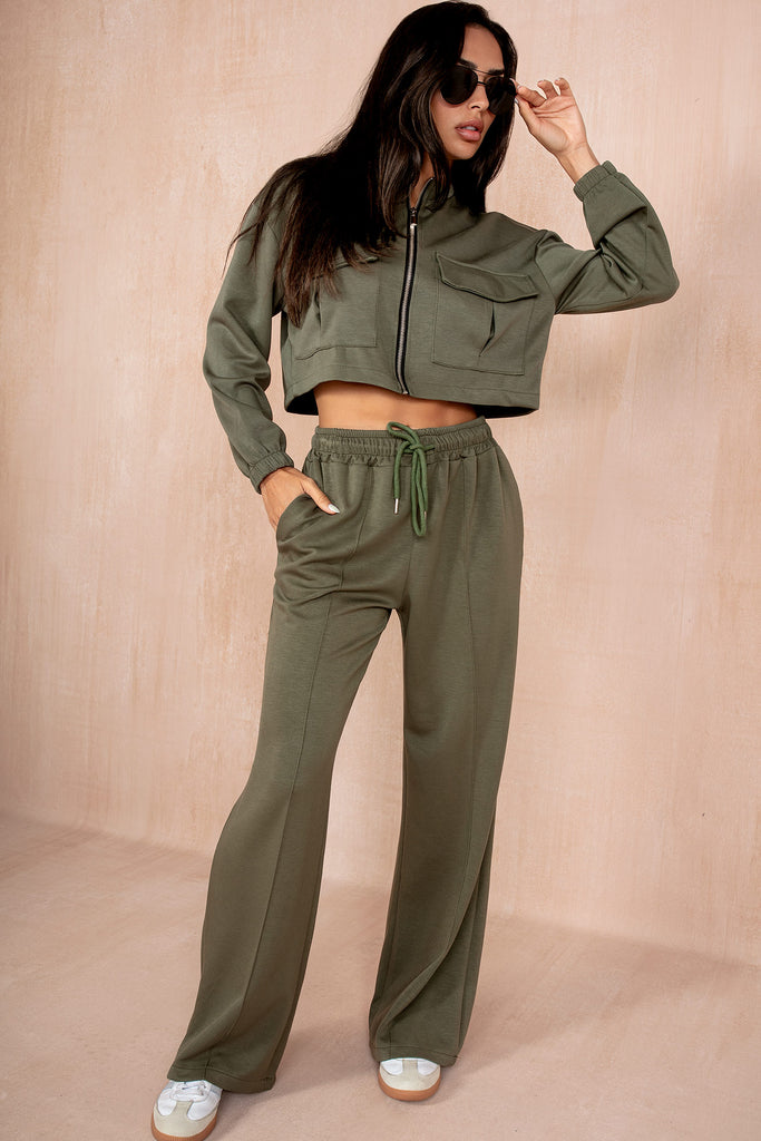 Draya Khaki Zipper Jacket Trouser Co Ord