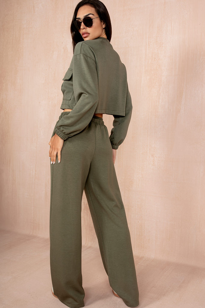 Draya Khaki Zipper Jacket Trouser Co Ord