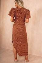 Drew Brown Spot Satin Wrap Midi Dress