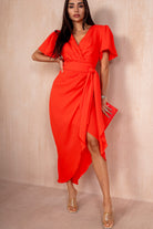 Drew Orange Wrap Midi Dress