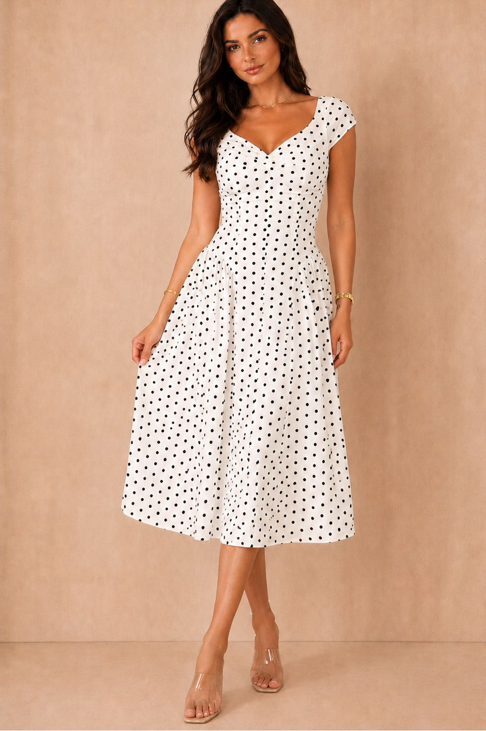 Ebby White Polka Dot Midi Dress