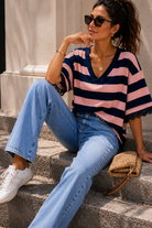 Eden Blush and Navy Lace Trim Top