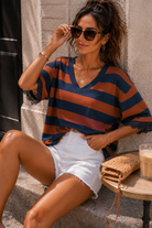 Eden Brown and Navy Lace Trim Top