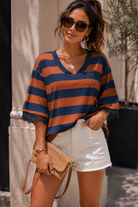 Eden Brown and Navy Lace Trim Top