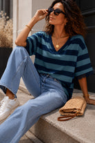 Eden Navy and Blue Lace Trim Top