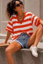 Eden Orange Striped V Neck Top