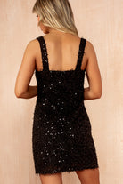 Edith Black Sequin Square Neck Dress