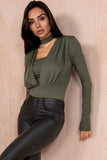 Edythe Khaki Slinky Choker Bodysuit