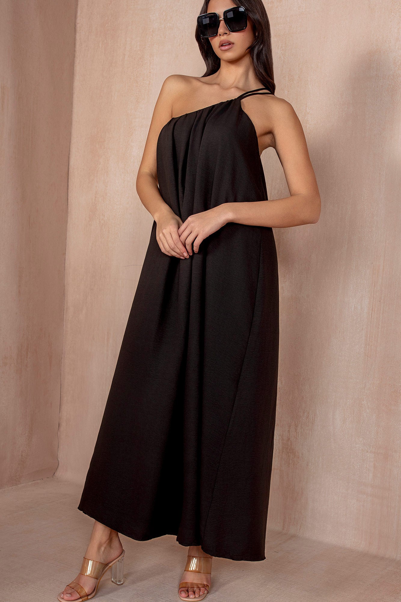 Eileen Black Oversized One Shoulder Maxi Dress