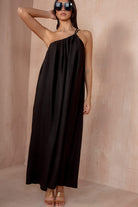 Eileen Black Oversized One Shoulder Maxi Dress