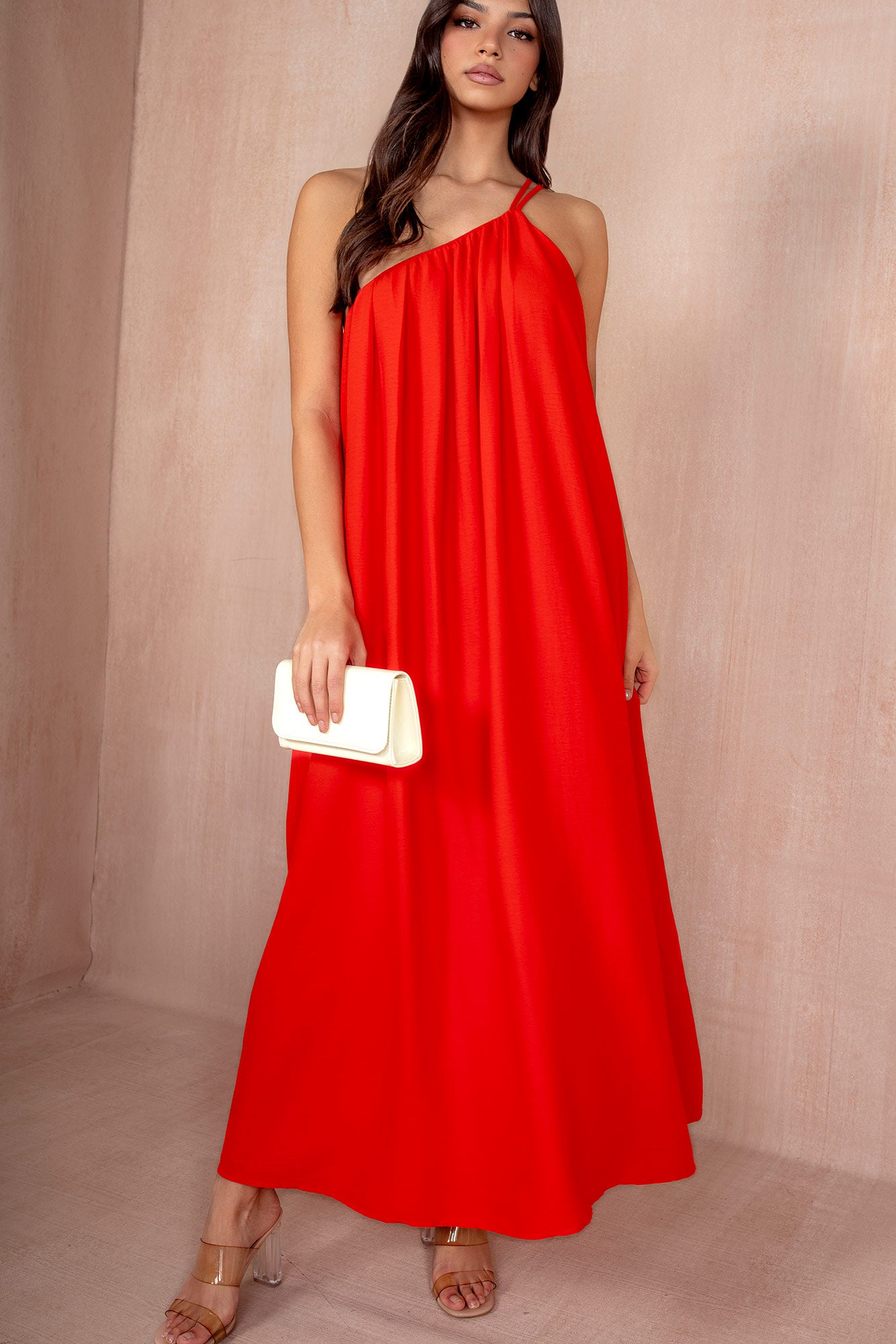 Eileen Red Oversized One Shoulder Maxi Dress