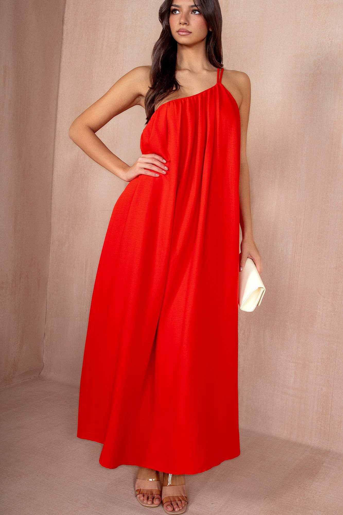 Eileen Red Oversized One Shoulder Maxi Dress